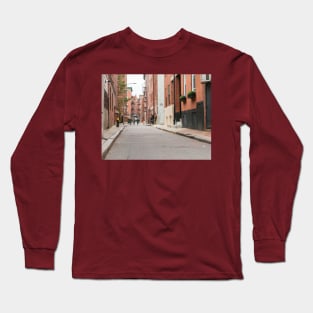 Boston back street background image with focus on foreground and blurry urban beyond, USA. Long Sleeve T-Shirt